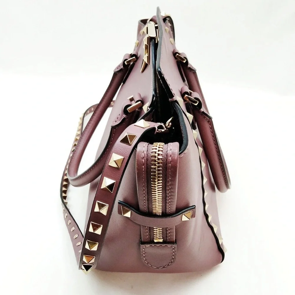351. Valentino Garavani Rockstud Purple Rigid Leather with Gold Studs